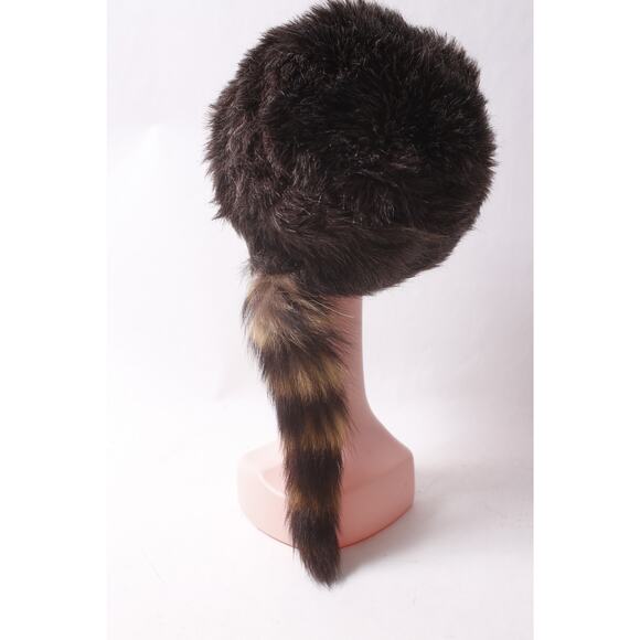 Davey Crockett Style Coonskin Hat with Real Fur Tail Raccoon ~ 260413-WH 1070